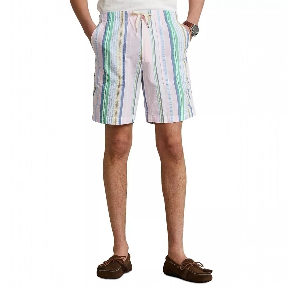 Polo Ralph Lauren Men's Relaxed Fit Seersucker Pink Stripe Short Small - Picture 1 of 7